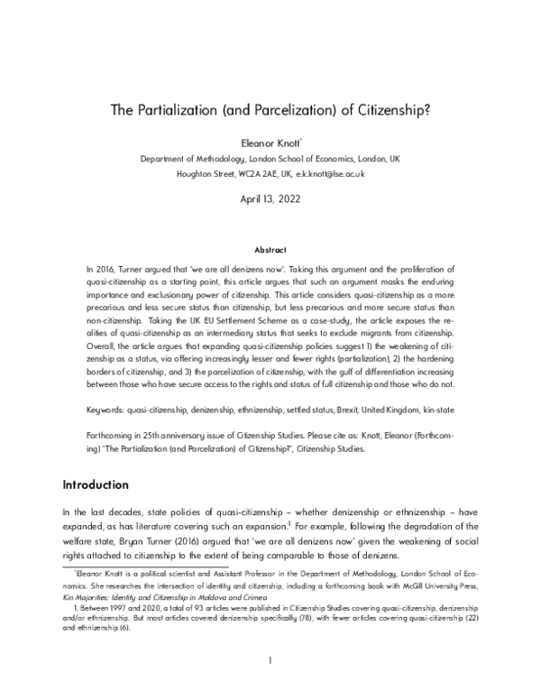 (PDF) The Partialization (and Parcelization) of Citizenship