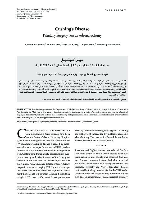(PDF) Cushing's Disease: Pituitary Surgery versus Adrenalectomy