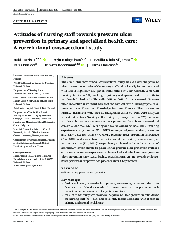 (PDF) Attitudes of nursing staff towards pressure ulcer prevention in ...