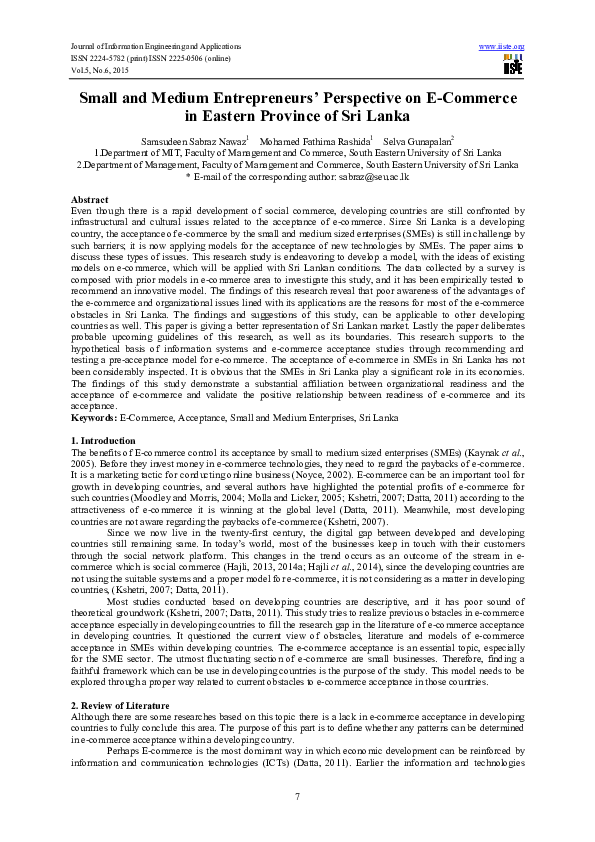 (PDF) Small and Medium Entrepreneurs' Perspective on E-Commerce in ...