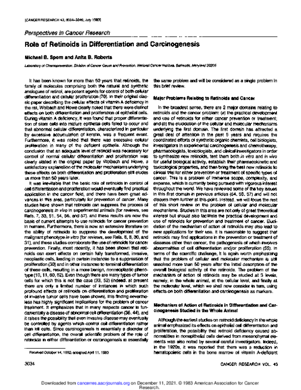 (PDF) Role of Retinoids in Differentiation and Carcinogenesis*