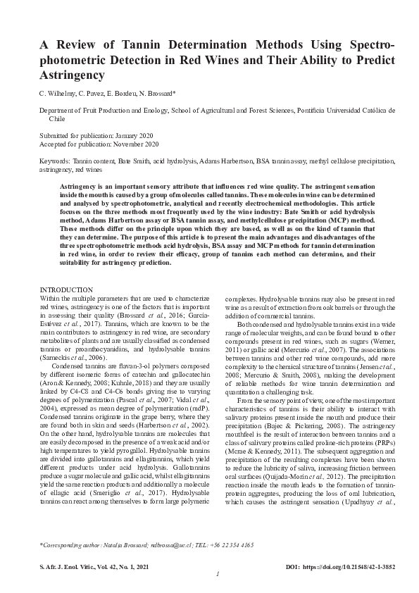 (PDF) A Review of Tannin Determination Methods Using Spectrophotometric Detection in Red Wines