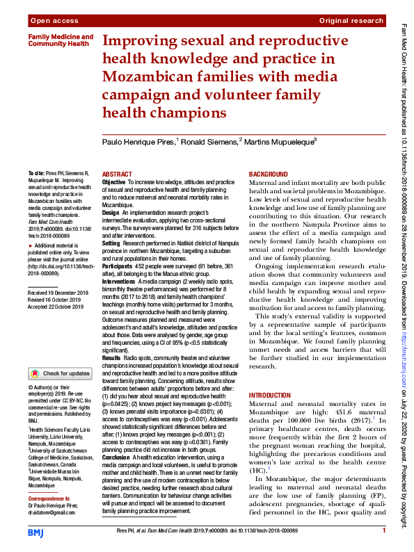 (PDF) Improving sexual and reproductive health knowledge and practice ...
