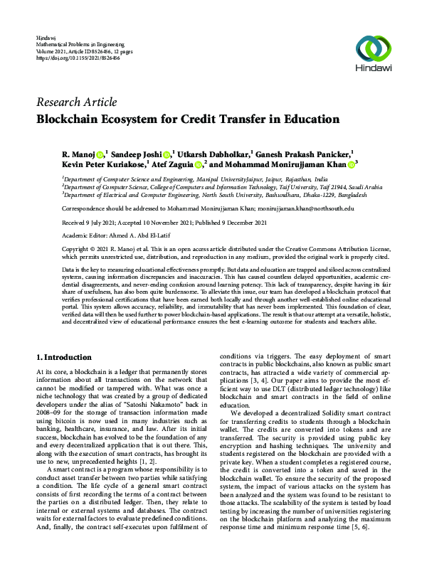 (PDF) Blockchain Ecosystem for Credit Transfer in Education