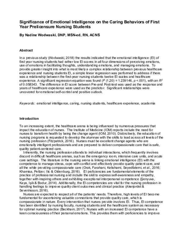(PDF) Significance of Emotional Intelligence on the Caring Behaviors of ...