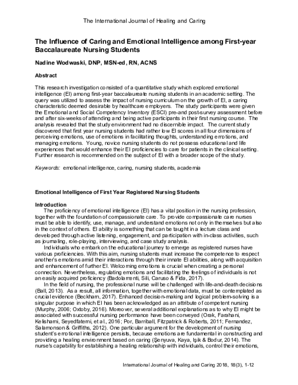 (PDF) The Influence of Caring and Emotional Intelligence among First ...