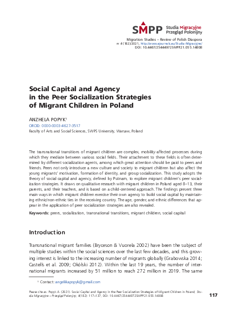 (PDF) Social Capital and Agency in the Peer Socialization Strategies of ...