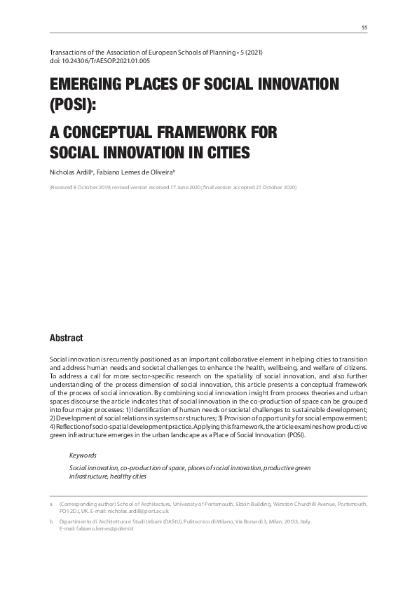 (PDF) EMERGING PLACES OF SOCIAL INNOVATION (POSI): A CONCEPTUAL ...