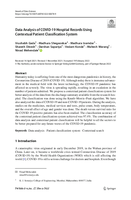 (PDF) Data Analysis of COVID-19 Hospital Records Using Contextual ...