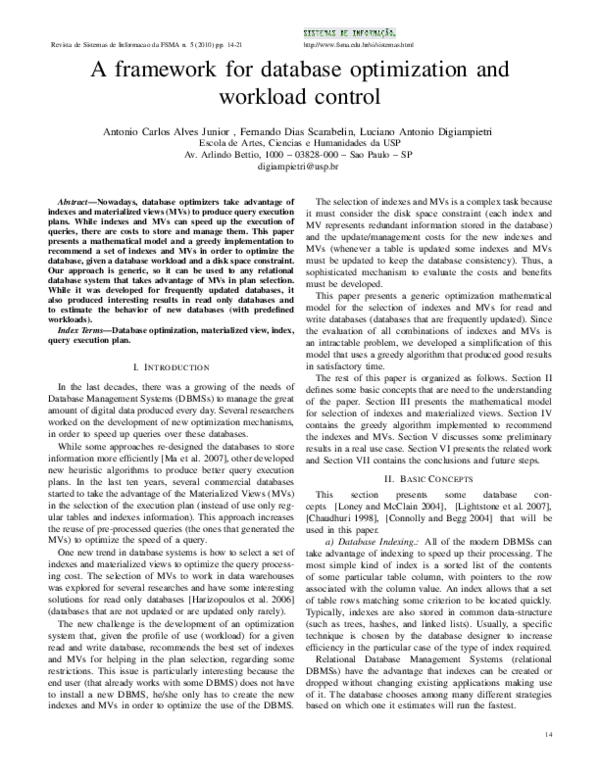 (PDF) A framework for database optimization and workload control