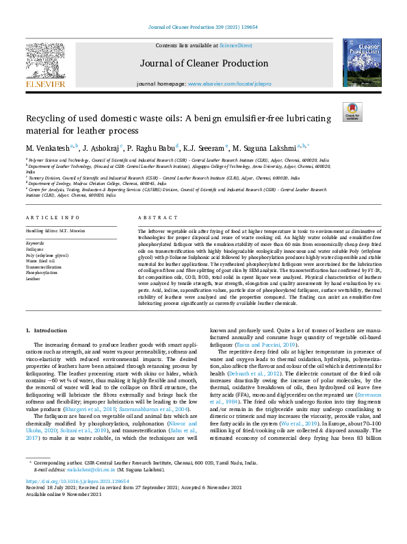 (PDF) Recycling of used domestic waste oils: A benign emulsifier-free ...