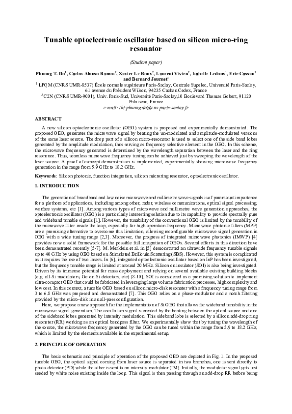(PDF) Tunable optoelectronic oscillator based on silicon micro-ring ...