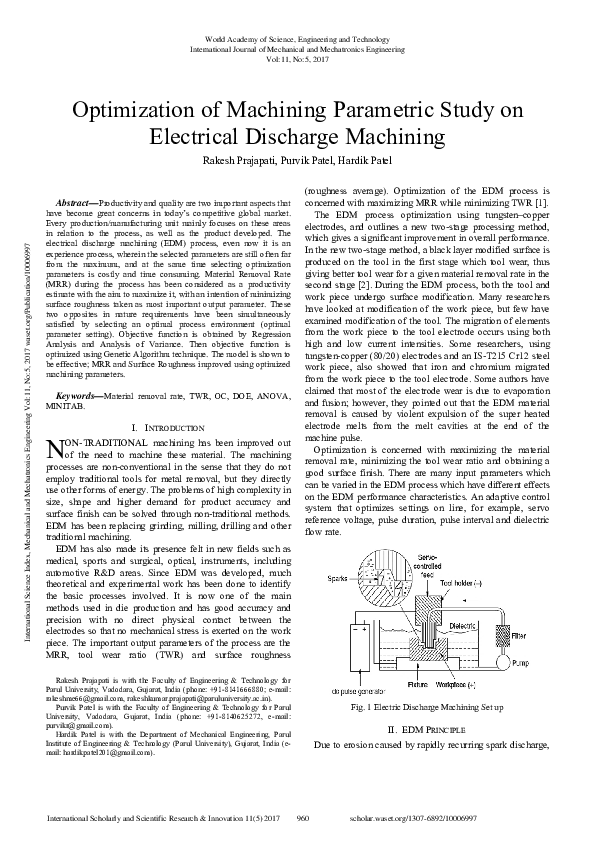 (PDF) Optimization Of Machining Parametric Study On Electrical ...