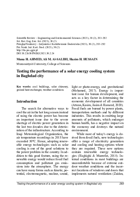 (PDF) Testing the performance of a solar energy cooling system in ...