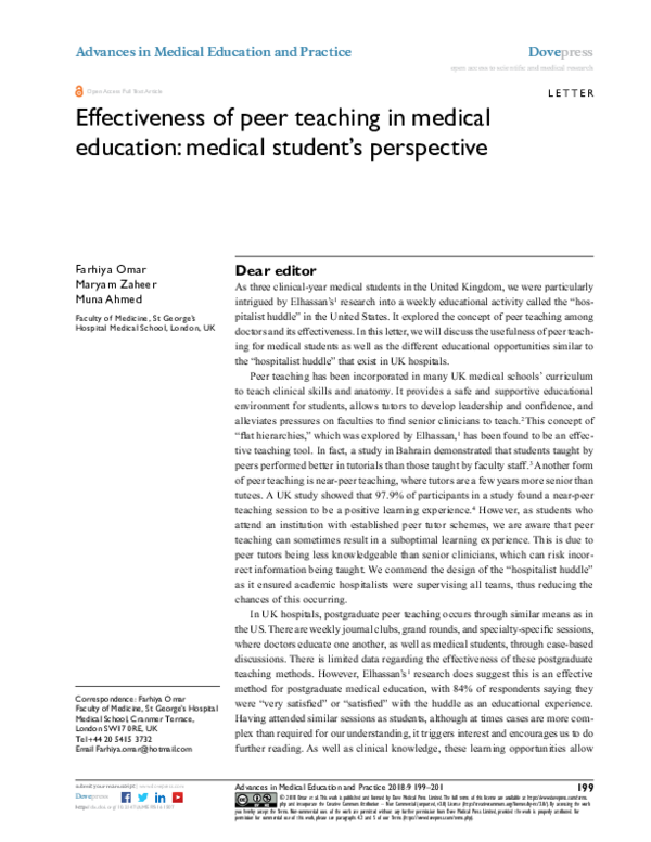 (PDF) Effectiveness of peer teaching in medical education: medical ...