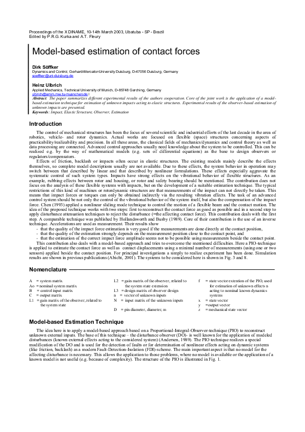 (PDF) Model-based estimation of contact forces