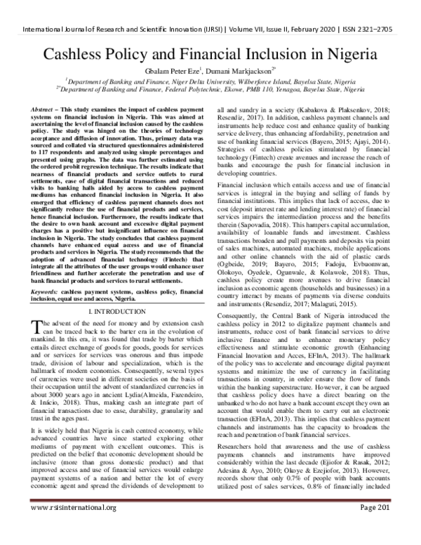 (PDF) Cashless Policy and Financial Inclusion in Nigeria