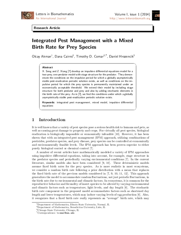 (PDF) Integrated Pest Management with a Mixed Birth Rate for Prey Species