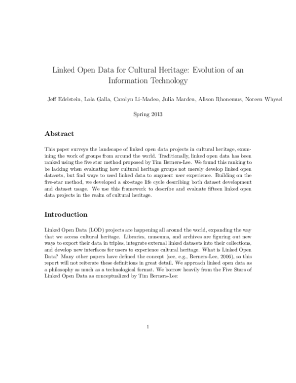 (PDF) Linked open data for cultural heritage | Jeffrey Edelstein ...