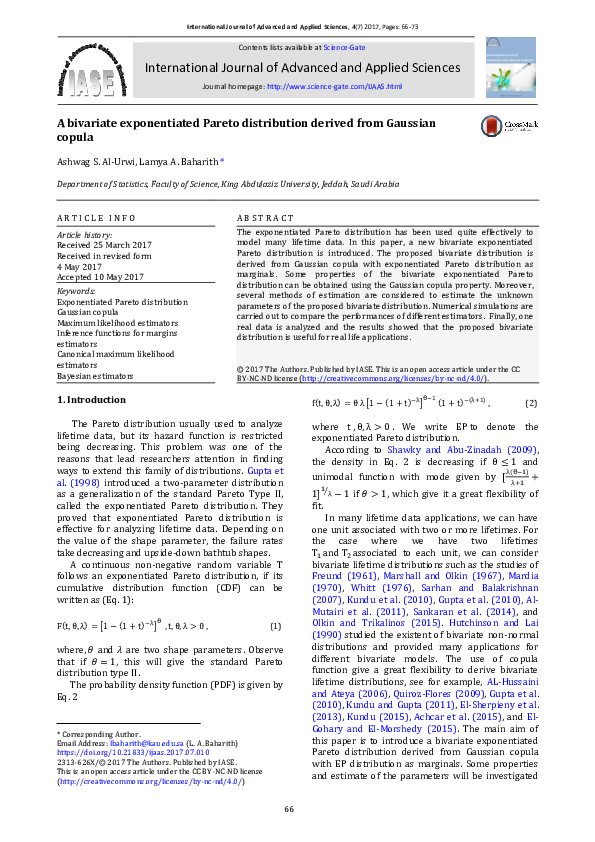 (PDF) A bivariate exponentiated Pareto distribution derived from ...