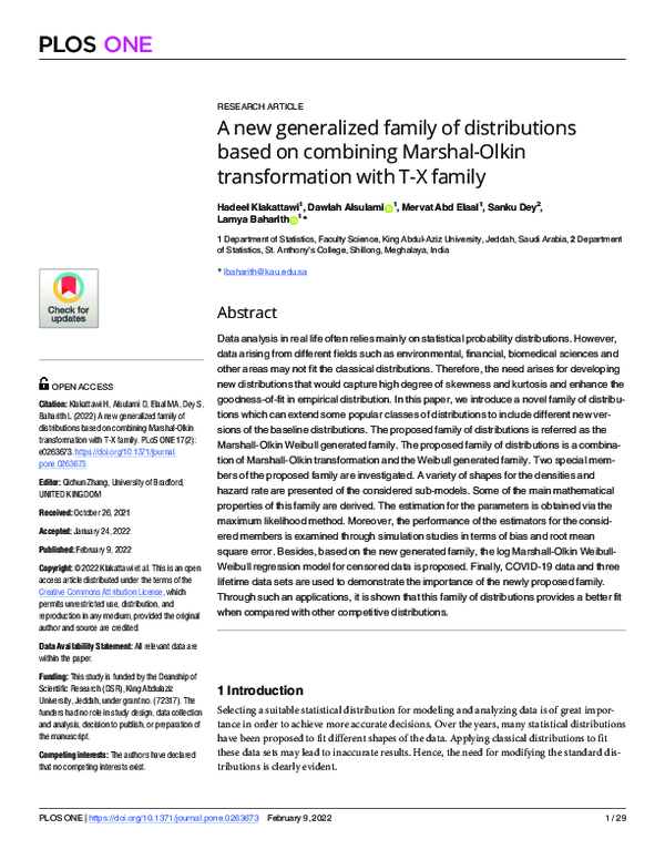 (PDF) A new generalized family of distributions based on combining ...