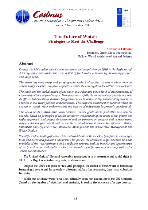 (PDF) The Future of Water: Strategies to Meet the Challenge