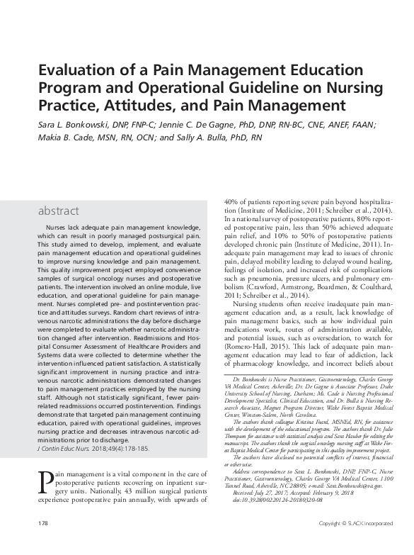 (PDF) Evaluation of a Pain Management Education Program and Operational