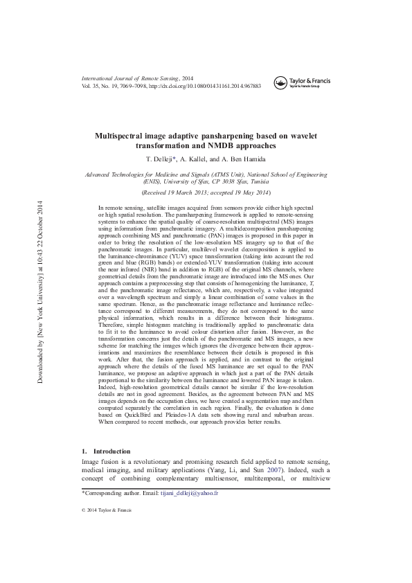 (PDF) Multispectral image adaptive pansharpening based on wavelet ...