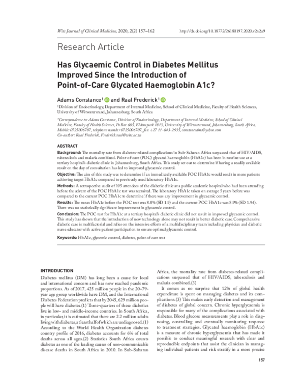 (PDF) Has Glycaemic Control in Diabetes Mellitus Improved Since the ...