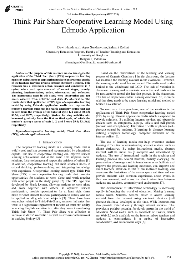 (PDF) Think Pair Share Cooperative Learning Model Using Edmodo ...