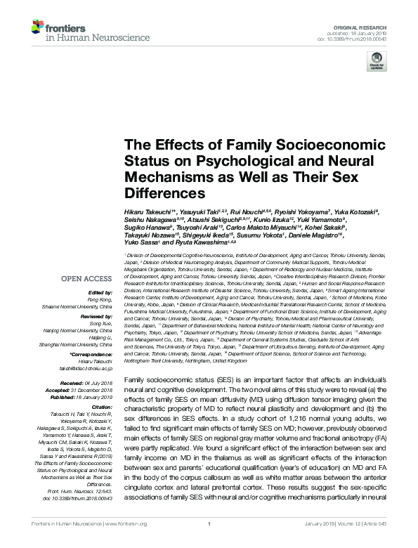 (PDF) The Effects of Family Socioeconomic Status on Psychological and ...