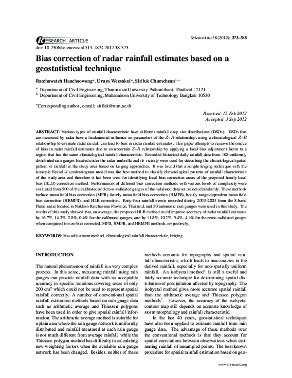 (PDF) Bias correction of radar rainfall estimates based on a ...