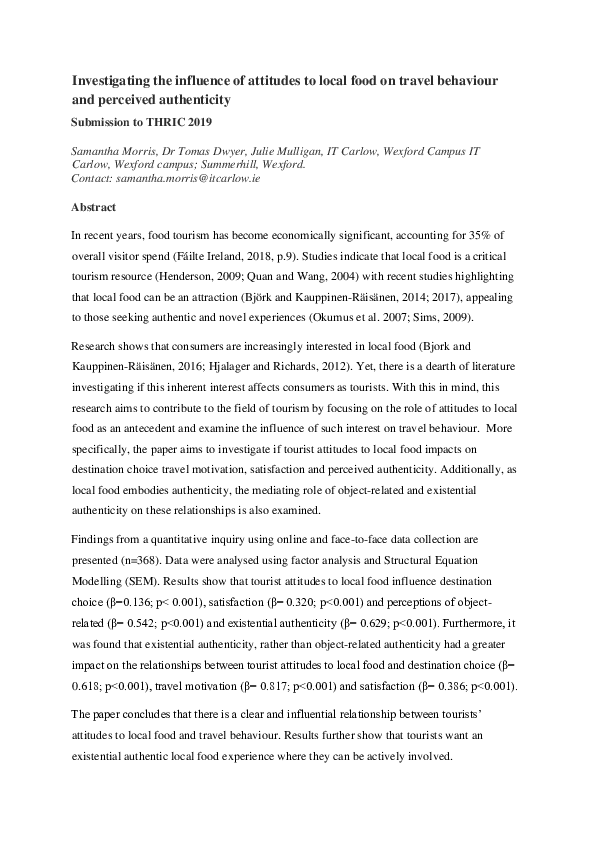 (PDF) Investigating the influence of attitudes to local food on travel ...