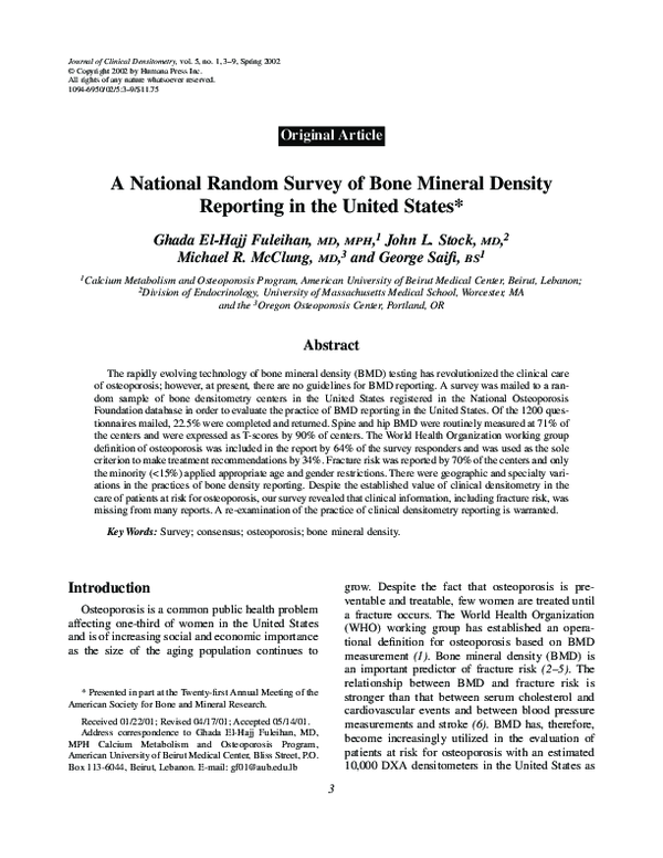 (PDF) A National Random Survey of Bone Mineral Density Reporting in the ...