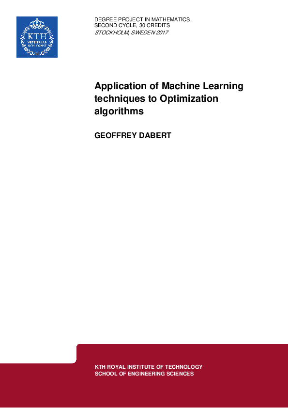 (PDF) Application of Machine Learning techniques to Optimization algorithms