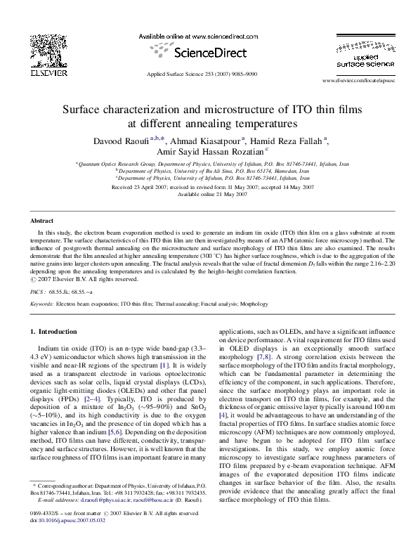 (PDF) Surface characterization and microstructure of ITO thin films at ...