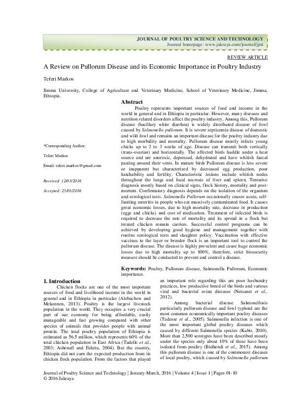 (PDF) A Review on Pullorum Disease and its Economic Importance in ...