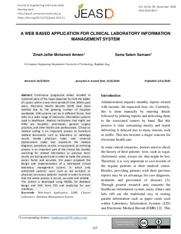 (PDF) A Web Based Application for Clinical Laboratory Information ...