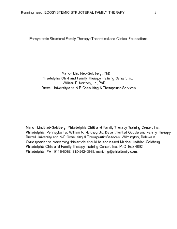 (PDF) Ecosystemic Structural Family Therapy: Theoretical and Clinical ...