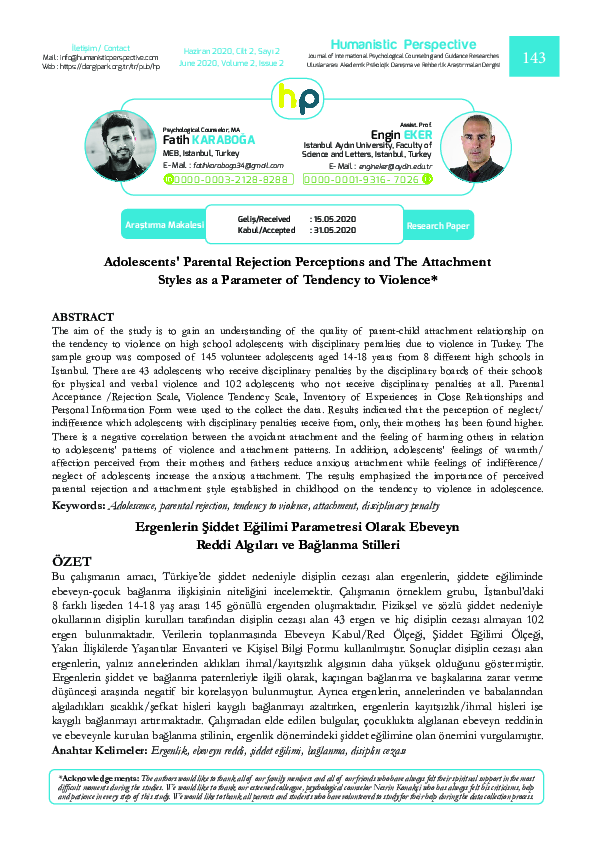 (PDF) Adolescents' Parental Rejection Perceptions and The Attachment ...