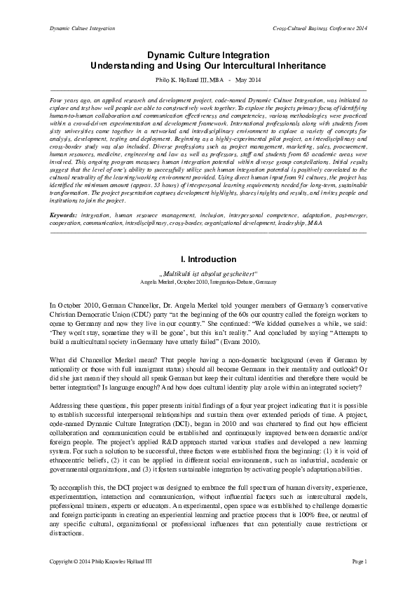 (PDF) Dynamic Culture Integration Dynamic Culture Integration ...
