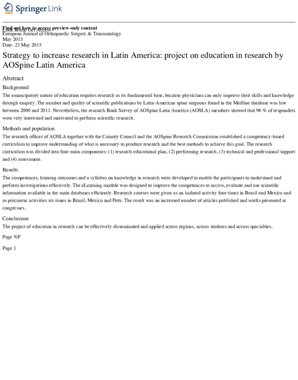 (PDF) Strategy to increase research in Latin America: project on ...