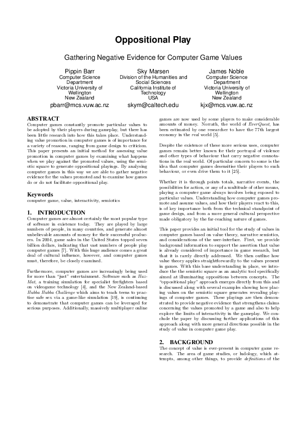 (PDF) Oppositional Play Gathering Negative Evidence for Computer Game ...