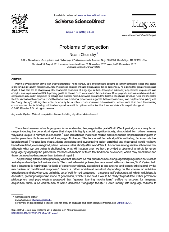 (PDF) Problems of projection Noam Chomsky Academia.edu