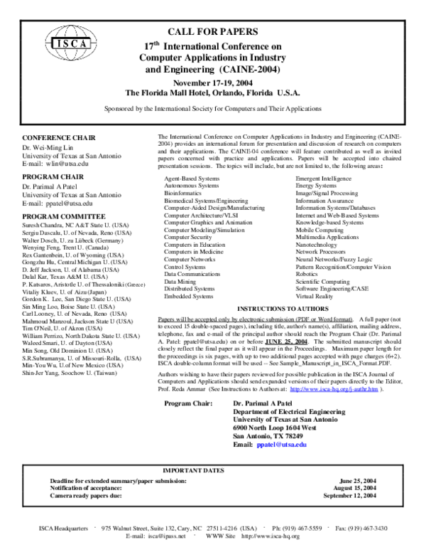 PDF) CALL FOR PAPERS 17 th International Conference on Computer 