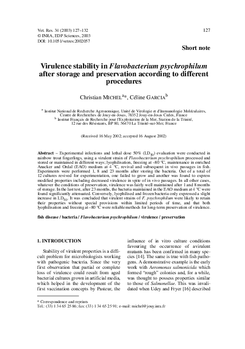 (PDF) Virulence stability in Flavobacterium psychrophilum after storage ...