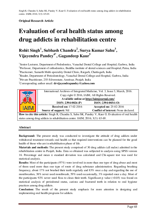 (PDF) Evaluation of oral health status among drug addicts in ...