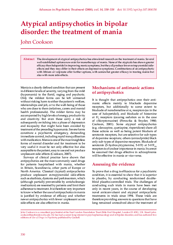 (PDF) Atypical antipsychotics in bipolar disorder: the treatment of mania
