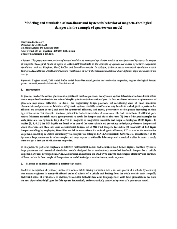 (PDF) Modeling and simulation of non-linear and hysteresis behavior of ...