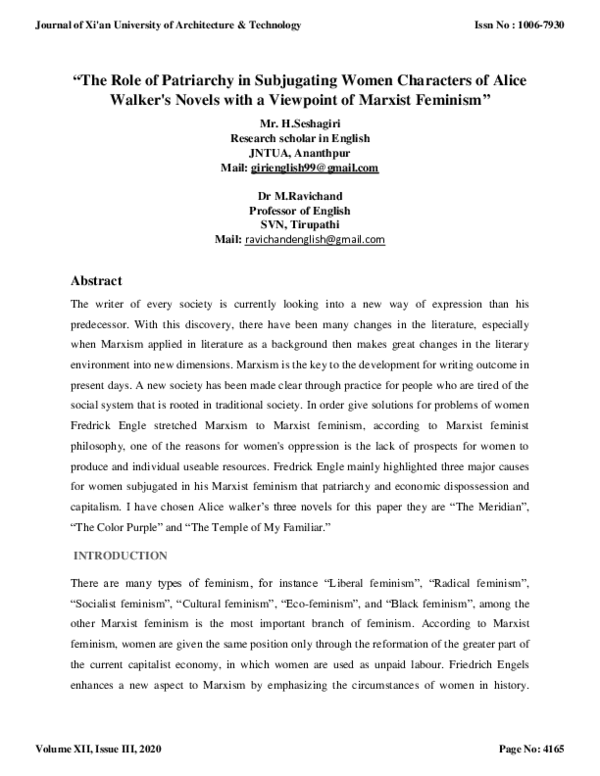 (PDF) The Role of Patriarchy in Subjugating Women Characters of Alice ...